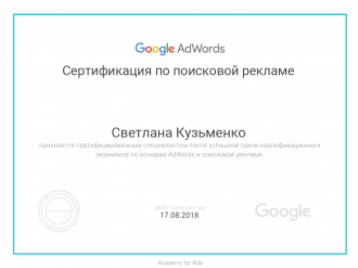 Светлана Кузьменко - Поисковая реклама Google